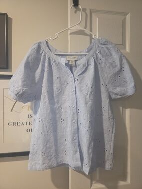 Calypso St. Barth  Blue Eyelet Blouse, Size S